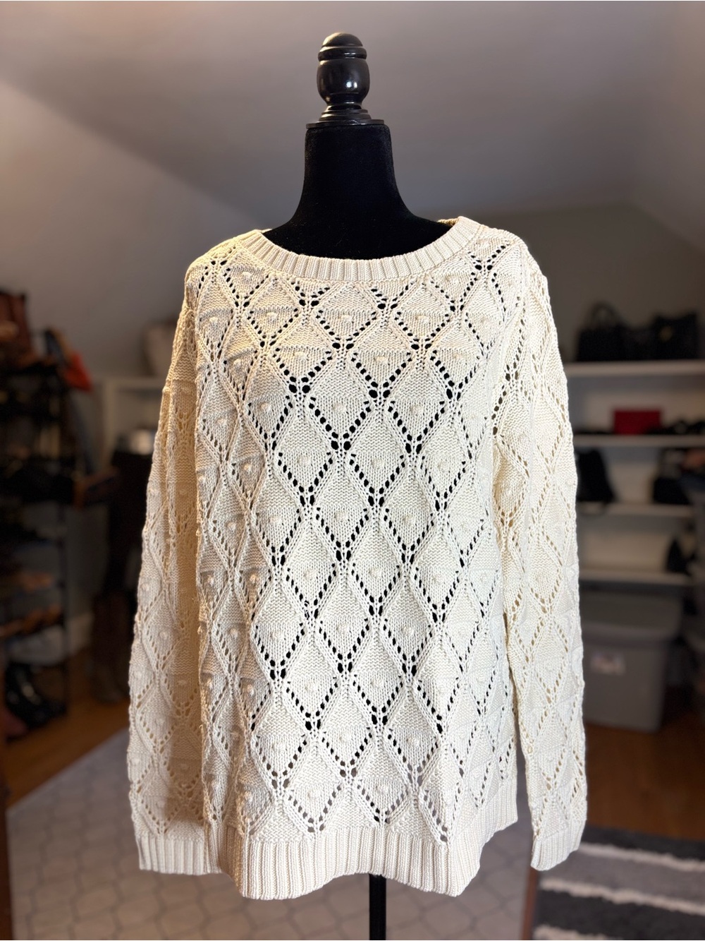 Tommy Hilfiger | Cotton Openwork Diamond Crewneck Sweater | Size XL - Picture 2 of 7